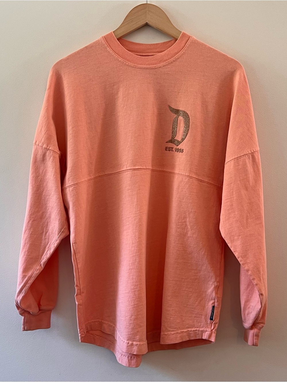 Disneyland Resort Spirit Jersey Oversized Coral Peach Glitter Cotton XS  (M) EUC